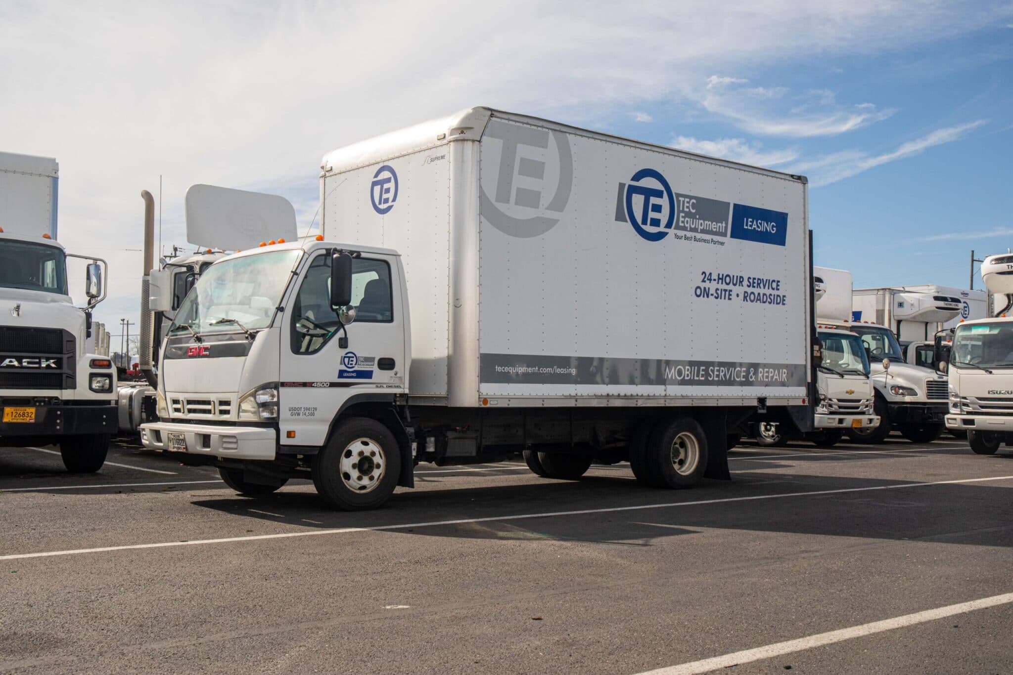 TEC Equipment - Leasing and Rental medium duty truck with Leasing decals.