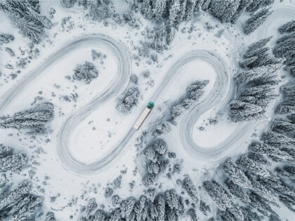 Volvo truck in the snow